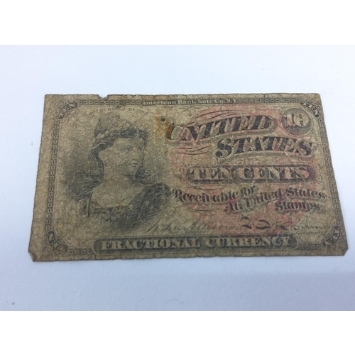 360 - United States 10 cent fractional currency note dated March 3rd 1860