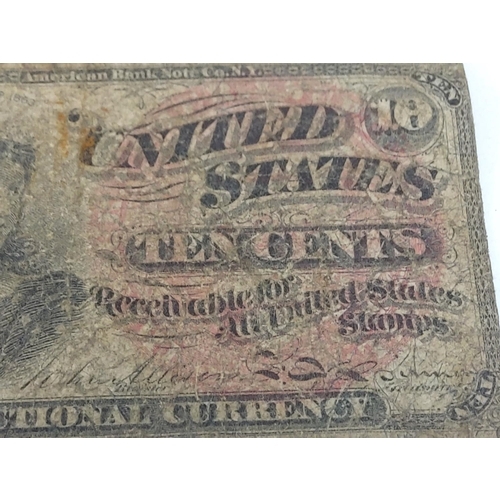 360 - United States 10 cent fractional currency note dated March 3rd 1860