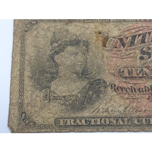 360 - United States 10 cent fractional currency note dated March 3rd 1860