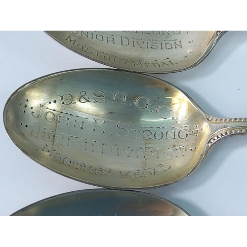 357 - 3 engraved silver spoons, 136g