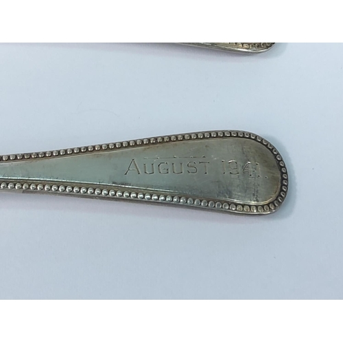 357 - 3 engraved silver spoons, 136g