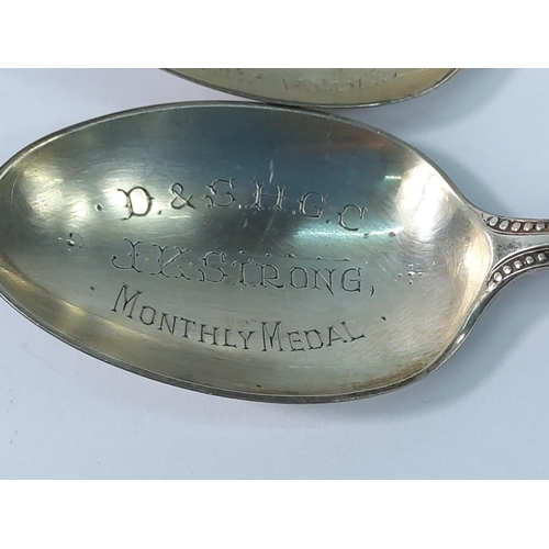 357 - 3 engraved silver spoons, 136g