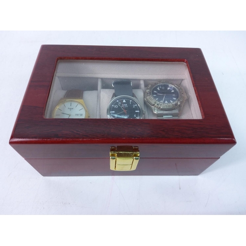 400 - Watch box and 3 various watches