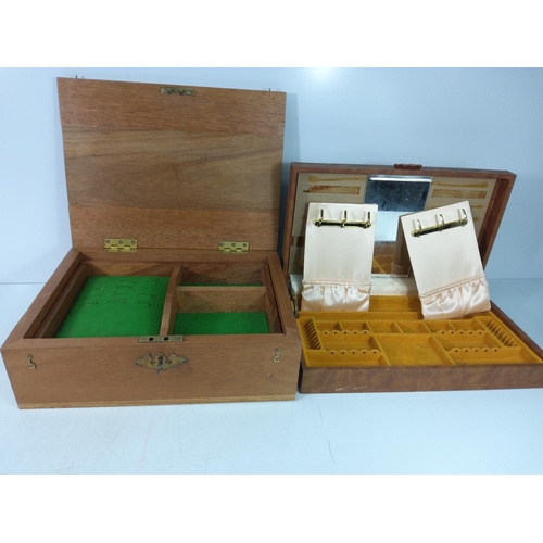 74 - 2 jewellery boxes and a wooden cased clock