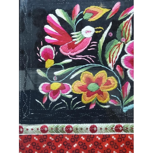 106 - Framed fabric with embroidered top section