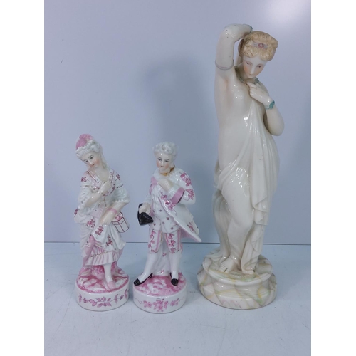 115 - Pair of vintage porcelain figures and semi nude porcelain figure, 2 are AF