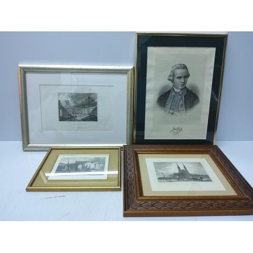 338 - Qty of antique engravings and photogravures, framed and unframed, some local Kent