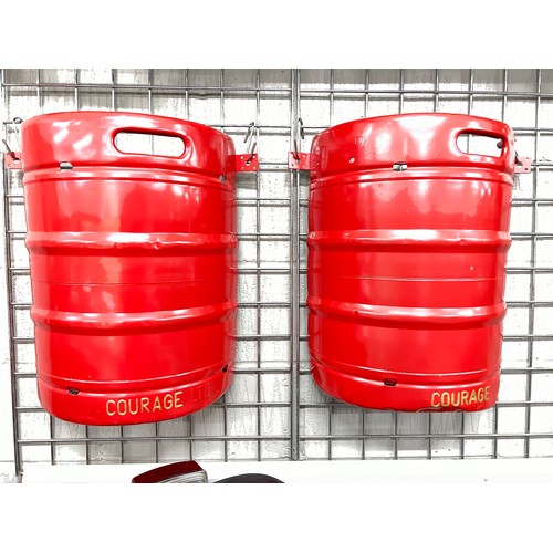 20 - Pair of red pub display half barrels