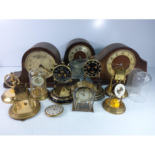 233 - 3 mantel clocks and qty of Anniversary clocks spares or repair