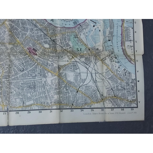 450 - New Edition Reynolds 1891 shilling coloured Map of London with omnibus and tramcar routes.  Map size... 