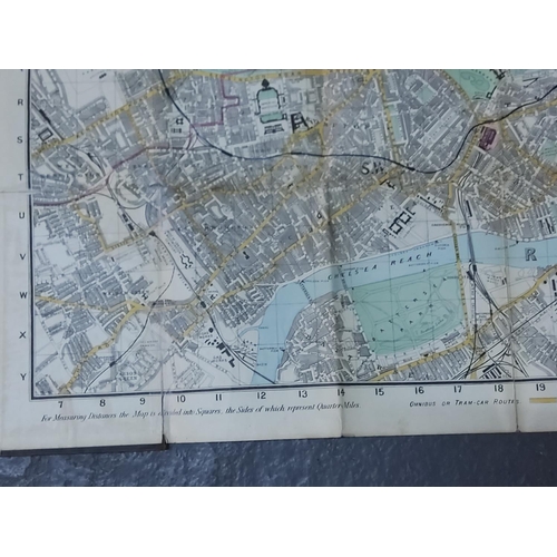 450 - New Edition Reynolds 1891 shilling coloured Map of London with omnibus and tramcar routes.  Map size... 