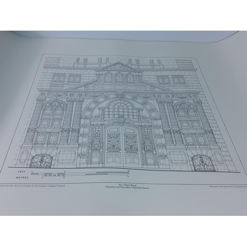 337 - 11 Architectural prints of Royal Albert Hall, Harrods and other famous SW London buildings, approx 8... 