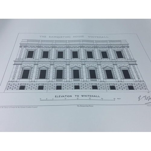 337 - 11 Architectural prints of Royal Albert Hall, Harrods and other famous SW London buildings, approx 8... 