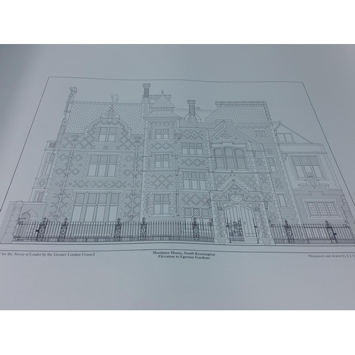 337 - 11 Architectural prints of Royal Albert Hall, Harrods and other famous SW London buildings, approx 8... 