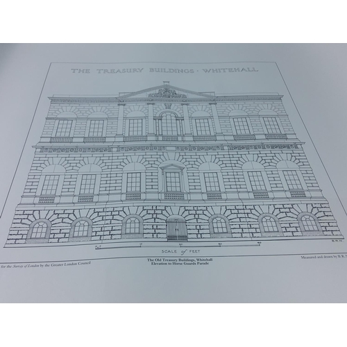 337 - 11 Architectural prints of Royal Albert Hall, Harrods and other famous SW London buildings, approx 8... 