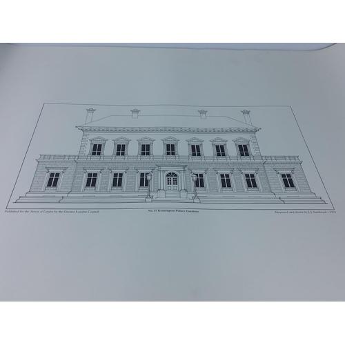 337 - 11 Architectural prints of Royal Albert Hall, Harrods and other famous SW London buildings, approx 8... 