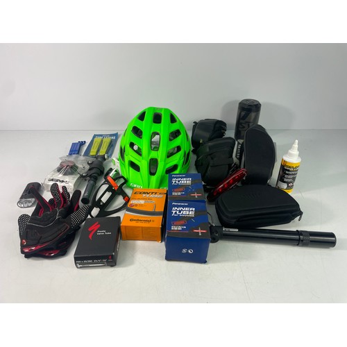 9 - Qty of bicycle spares inc helmet, gloves and pouches etc