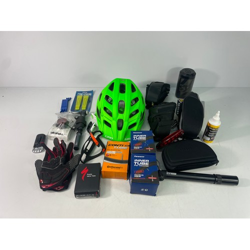 9 - Qty of bicycle spares inc helmet, gloves and pouches etc