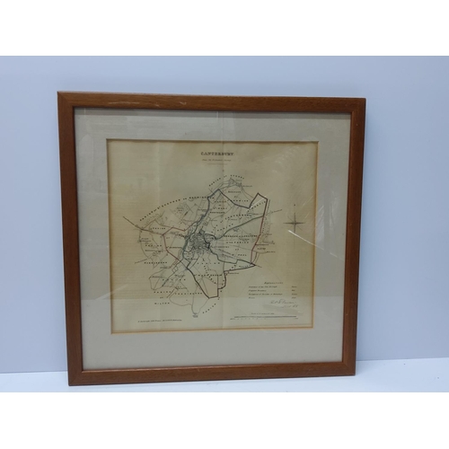 10 - Framed 1800's map of Canterbury, 47 x 46cms