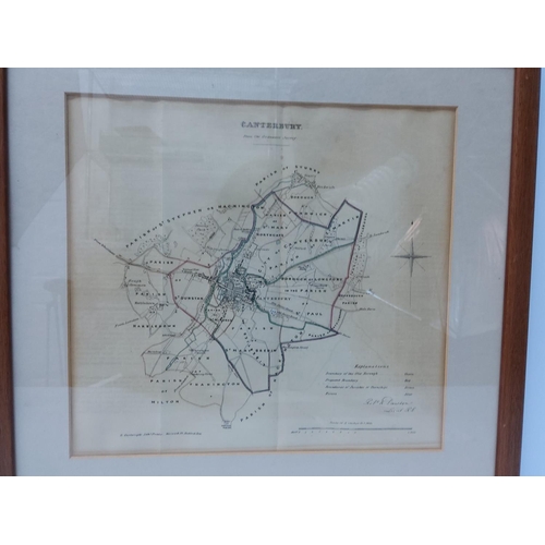 10 - Framed 1800's map of Canterbury, 47 x 46cms