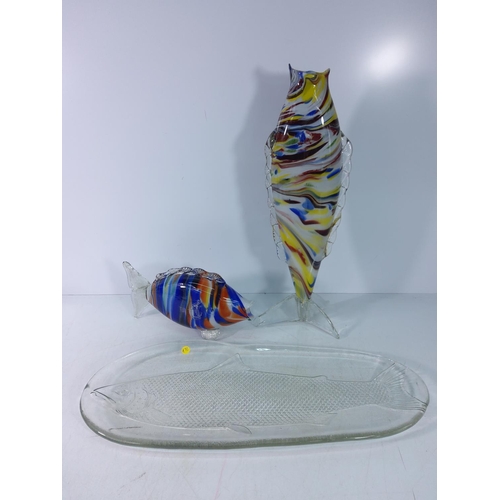 11 - 2 End of Day glass fish, a fish dish, bird ornaments and figures