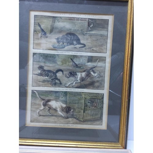 180 - Antique framed dog picture, a dog pastel and a gilt framed river scene