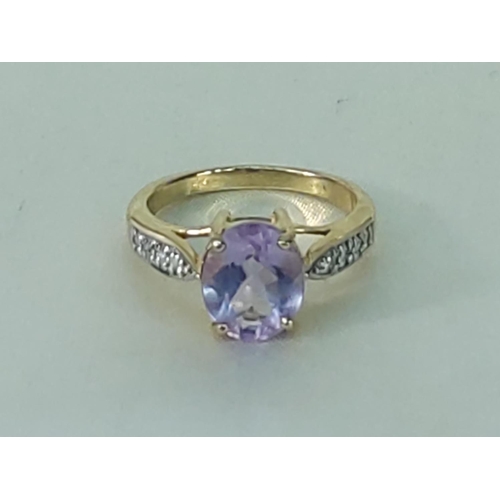 213 - 9ct gold amethyst and diamond ring, size N