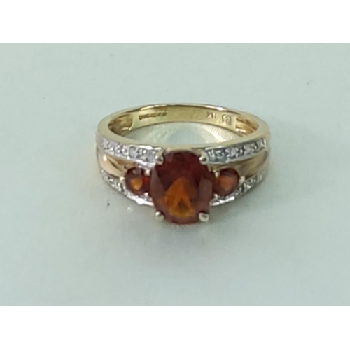 214 - 9ct gold garnet and diamond ring, size O