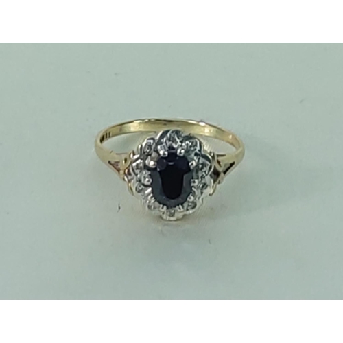 220 - 9ct gold sapphire and diamond cluster ring, size O