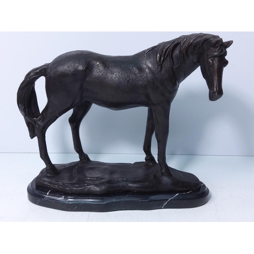 103 - Cast bronze figure of a horse on marble base, 23 x 26cms