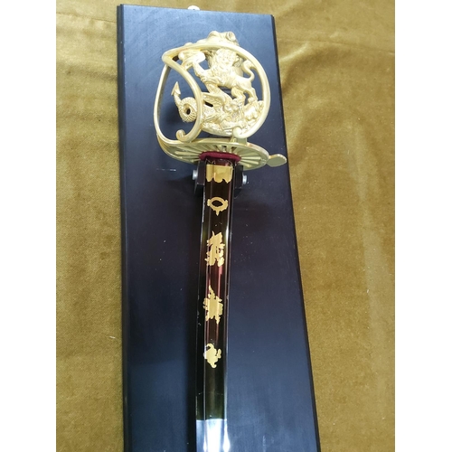 113 - Wooden mounted Franklin mint 'Le Sabre De La Fayette' sword, approx 110cms