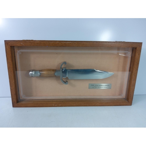 117 - Boxed and mounted Franklin Mint Bowie knife, approx 49cms