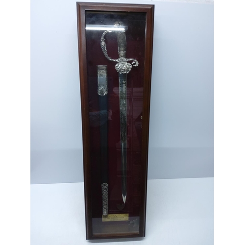 118 - Boxed and mounted Franklin Mint sword and sheath 'The Great Hunting Sword of King Ludwig II of Bavar... 