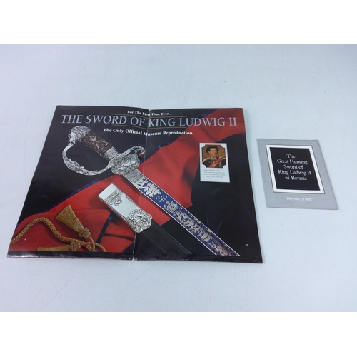 118 - Boxed and mounted Franklin Mint sword and sheath 'The Great Hunting Sword of King Ludwig II of Bavar... 