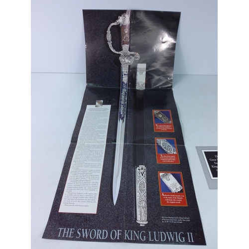 118 - Boxed and mounted Franklin Mint sword and sheath 'The Great Hunting Sword of King Ludwig II of Bavar... 