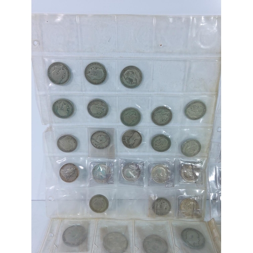 273 - 7 plastic leaves of coins including silver amnd half silver