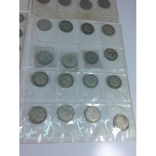 273 - 7 plastic leaves of coins including silver amnd half silver