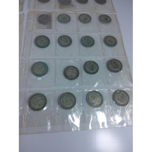 276 - 6 leaves of various coins including silver and half silver