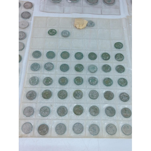 276 - 6 leaves of various coins including silver and half silver