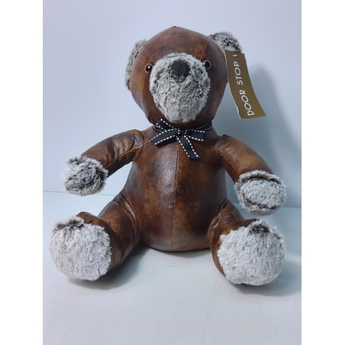 87 - Faux leather teddy bear doorstop