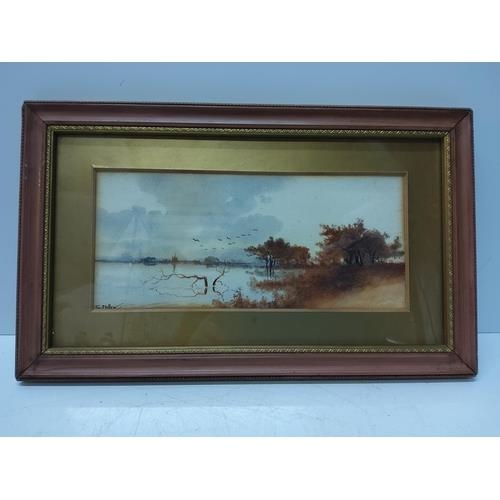 180 - Antique framed dog picture, a dog pastel and a gilt framed river scene