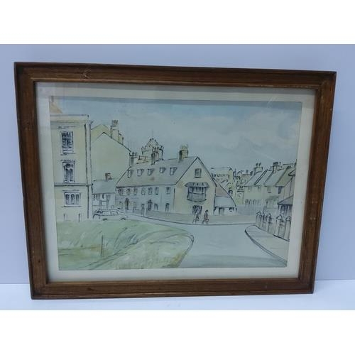 44 - Vintage Northern street scene pastel, maple framed French bicycle advertising picture, boat scene pa... 