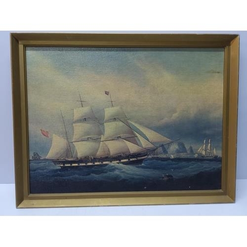 48 - Framed boat scene print, framed oriental picture and an antique framed picture of a lady