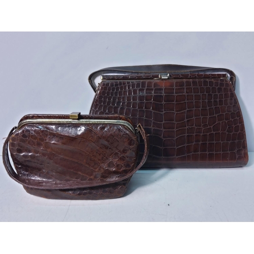 23 - 2 vintage leather Croc effect handbags