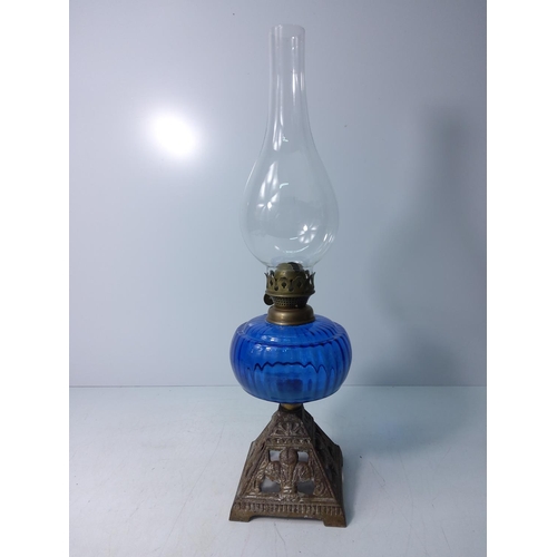 27 - Vintage blue glass oil lamp with funnel