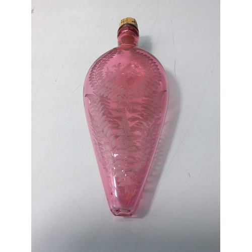 315 - Red cut glass tear drop scent bottle, 23cms