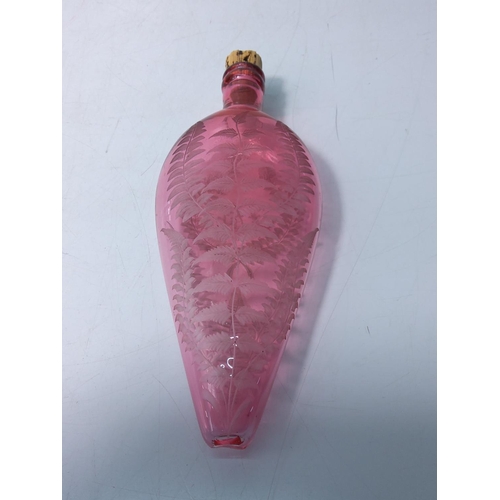 315 - Red cut glass tear drop scent bottle, 23cms