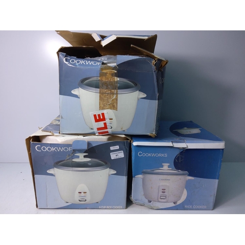 41 - 3 new and boxed rice cookers, packaging damaged