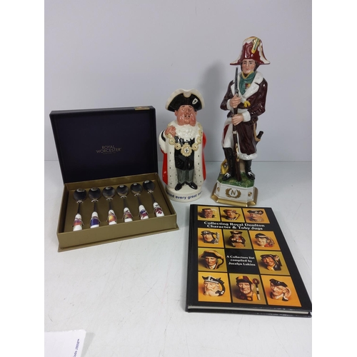 59 - Beswick Town Cryer water jug, a Napoleon porcelain figure, Worchester Evesham spoons and a Doulton b... 