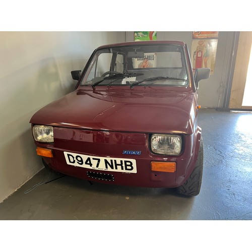 1987 Burgundy Fiat 126 powered by a ZZR1100 Petrol engine which pushes ...